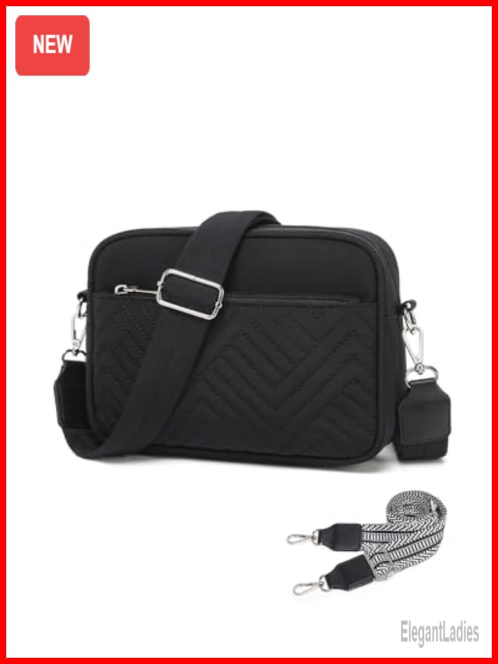 Quilted Puffer Crossbody Bag Lightweight Nylon Purse RFID Guitar Strap